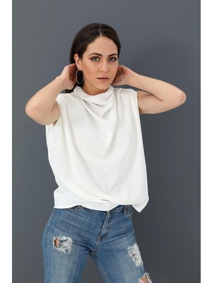Isawella Bluz Kolsuz Degaje Yaka - Ekru