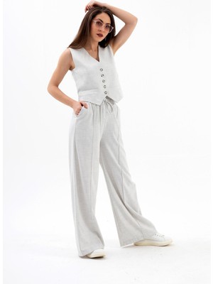 Isawella Cepleri Pensli Düğmeli Poliviskon Yelek - Gri