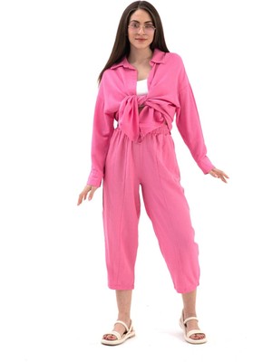 Isawella Krinkıl Kumaş Keten Ikili Takım - Pembe