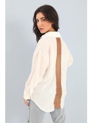 Isawella Gömlek Dantel Detaylı Keten - Ekru