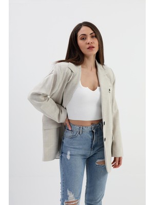 Isawella Blazer Ceket Çizgili Atlas Kumaş - Bej