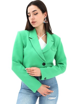 Isawella Crop Blazer Kısa Ceket - Yeşil