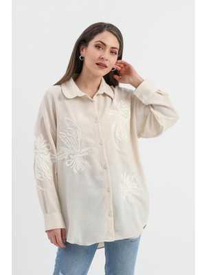 Isawella Pulpayet Nakışlı Keten Gömlek - Bej