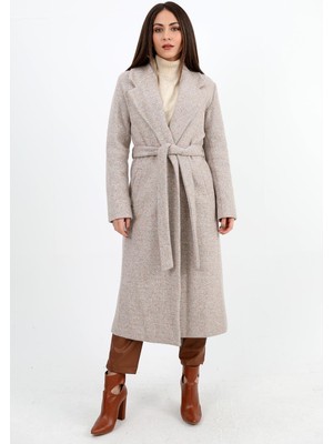 Isawella Kruvaze Yaka Fleto Cepli Uzun Kaban - Vizon