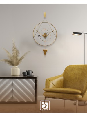 Bablo Meridyen Gold Sarkaçlı Sessiz Mekanizma Camlı Metal Gövde Duvar Saati G50xY90 cm