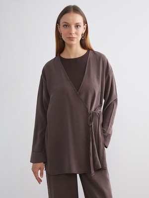 Lc Waikiki Yeni Sezon Kruvaze Yaka Modal Karışımlı Kadın Kimono