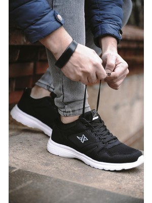 Bukond Unisex Siyah Beyaz Günlük Rahat Yürüyüş Ayakkabısı File Detaylı Sneaker Spor Ayakkabı