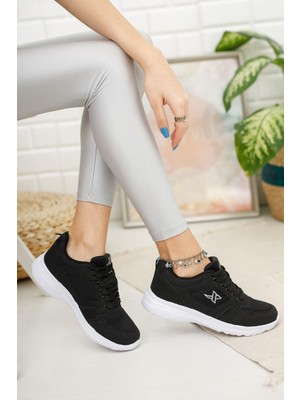 Bukond Unisex Siyah Beyaz Günlük Rahat Yürüyüş Ayakkabısı File Detaylı Sneaker Spor Ayakkabı