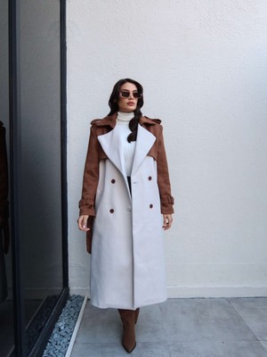 Esra Helvacı Süet Detay Kemerli Balıksırtı Kaban