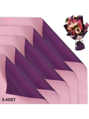 Roco Paper Co. Çiçek Ambalaj Kağıdı 5li, Çift Yüzlü Mat Şeffaf Hediye Buket Sargı Kağıdı, Mor & Pembe, 58X58 cm