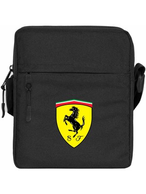 Zepplin Giyim Ferari Logo Omuz Çantası Fermuarlı Siyah Renk