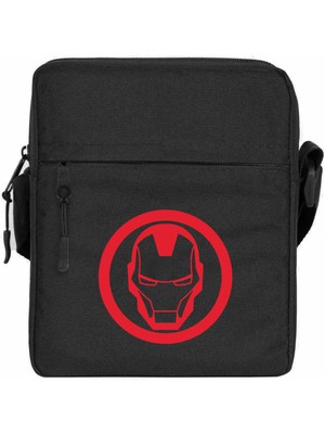 Zepplin Giyim Iron Man Invincible Logo Omuz Çantası Fermuarlı Siyah Renk