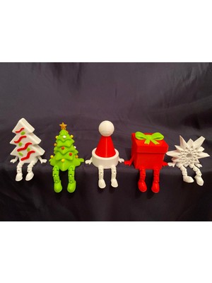 Yılbaşı Temalı Dekor Figürleri 5’li Set – Ağaç, Şapka, Hediye Kutusu ve Yıldız Yeni Yıl
