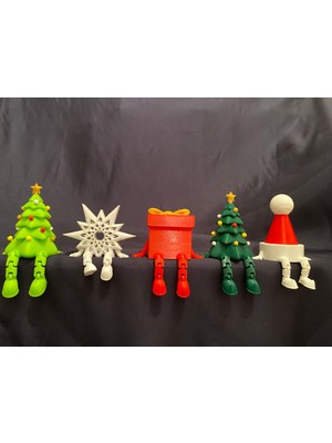 Yılbaşı Temalı Dekor Figürleri 5’li Set – Ağaç, Şapka, Hediye Kutusu ve Yıldız Yeni Yıl