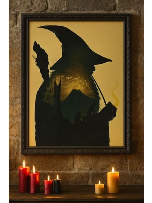 Gandalf – The Lord Of The Rings Silüet Tasarım Altın Çerçeveli Dekoratif Duvar Tablosu