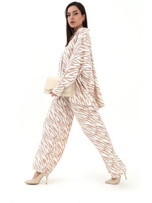 Isawella Zebra Desenli Alt Üst Ikili Takım - Bej