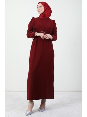 Giza Store Tüy Detay Tesettür Elbise Bordo