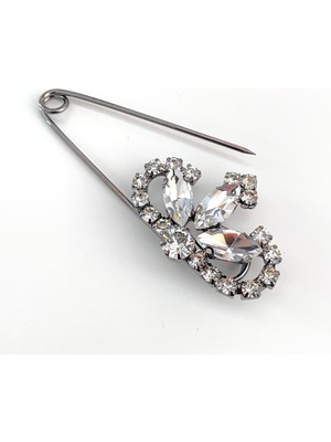 Yumakça Taşlı Broş Taç Model Gri, Şık Şal Elbise ve Yaka Iğnesi