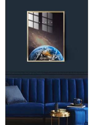 Hediye Metal Baskı Dünya Gezegen Çerçeveli Metal Poster Tablo