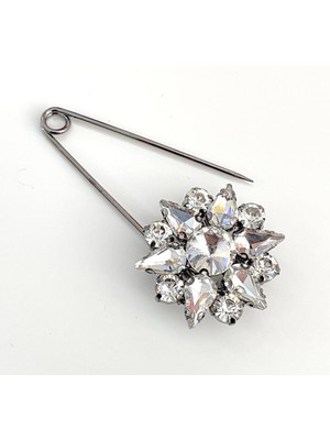 Yumakça Taşlı Broş Ortası Taşlı Yıldız Model Gri, Şık Şal Elbise ve Yaka Iğnesi