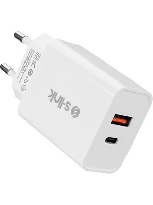 S-Link SL-EC60 20W PD3.0-Quick Charge QC3.0 Type USB-C +USB A Hızlı Beyaz Ev Şarj Adaptör