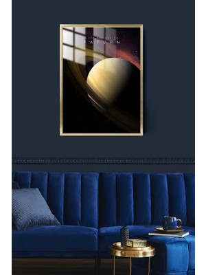 Hediye Metal Baskı Satürn Gezegen Çerçeveli Metal Poster Tablo
