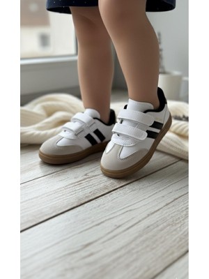 Slipcat Unisex Işıklı Çocuk Spor Ayakkabı Beyaz Cırtlı Bağlama ile Rahat Yürüyüş