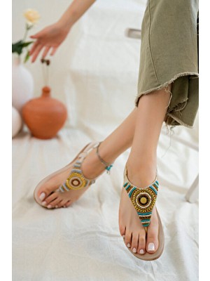 Khayt Helen Kadın Parmak Arası Anatomik Sandalet Taşlı Detaylarla Şıklığı