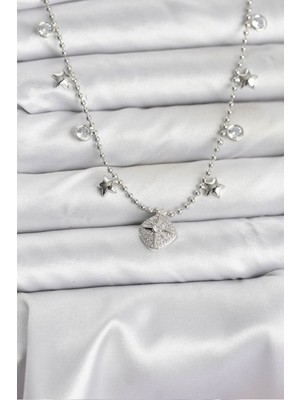 Callerrons Accessories Pirinç Gümüş Renk Zirkon Taşlı Kutup Yıldızı Model Kadın Kolye - EBJ251115W38387