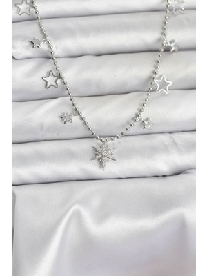Callerrons Accessories Pirinç Gümüş Renk Zirkon Taşlı Kutup Yıldızı Model Kadın Kolye - EBJ251115W38389