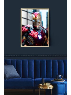 Hediye Metal Baskı Ironman Süper Kahraman Çerçeveli Metal Poster Tablo