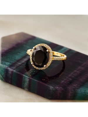 Oro Bravo 14 Ayar Altın Siyah Oniks Tektaş Yüzük, Doğal Oniks ve Nişan Yüzüğü