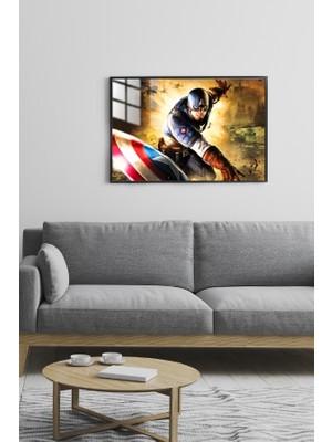 Hediye Metal Baskı Captain America Süper Kahraman Çerçeveli Metal Poster Tablo
