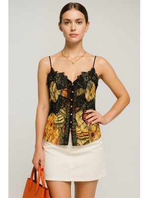 Sibel Günay Butik Kadın Siyah Bluz | Ip Askılı Düğme Detaylı | Şık & Kombin