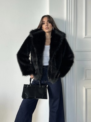 Pophlin Siyah Şal Yaka Kürk Ceket