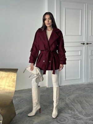 Pophlin Bordo Modern Kesim Bordo Kaşe Kaban