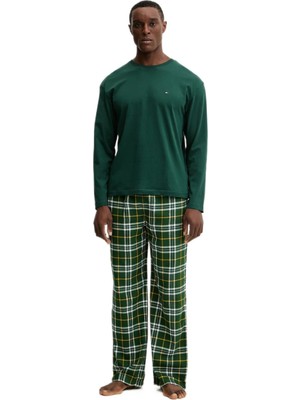 Tommy Hilfiger Erkek Yeşil Uzun Kollu Rahat Flanel Pijama Takımı UM0UM03657