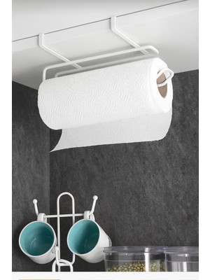 Alper Banyo Beyaz Çok Amaçlı Dolap Kapağı ve Raf Altı Kağıt Havlu Askısı | Metal