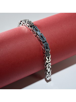 Silvalli 200 Mikron Oksitli Kare Kral Gümüş Bileklik