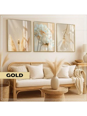 Harikabirev|soft|beyaz-Krem Krizantem Çiçek Kombin|çerçeveli Cam Tablo  3lü Dikey