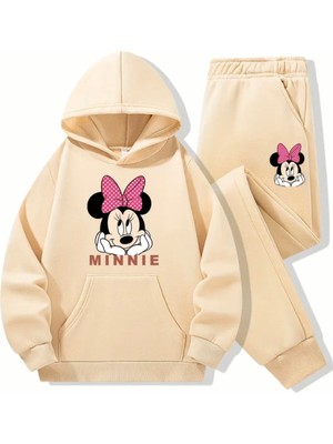 Punix Kids Punıx Kıds Özel Seri Kapüşonlu Sevimli Pembe Kurdeleli Minnie Baskılı Kışlık Kız Çocuk Eşofman Takımı