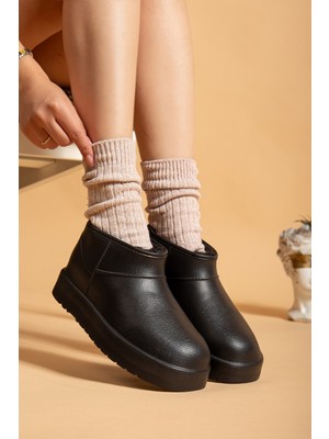 Uway Kadın Su Geçirmez Kürklü Soğuk Havaya Dayanıklı Kaymaz Eva Taban Yağmur ve Kışlık Bot