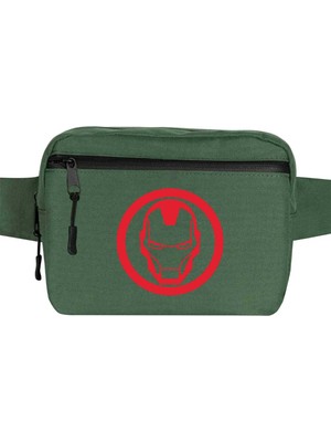 Zepplin Giyim Iron Man Invincible Logo Bel Çantası Fermuarlı Yeşil Renk
