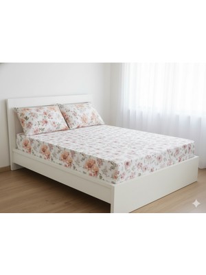 Maki Home Makiteks %100 Pamuklu Çiçek Desenli 160X200+2*(50X70) cm Çift Kişilik Lastikli Çarşaf Takımı