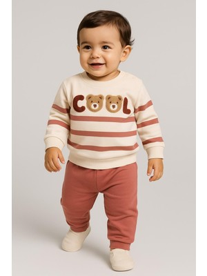 Dinamik çocuk Erkek Bebek Cool Ayıcık Süzene Nakışlı Mevsimlik 2iplik Alt Üst 2li Takım 3-6-9-12AYLIK