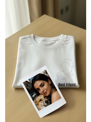 Color Luxe Çizgisel Kişiye Özel Fotoğraf Çizim Baskılı T-Shirt