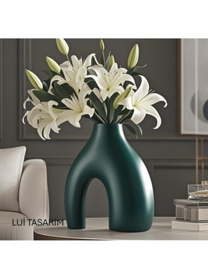 Lui Tasarım Nude Bohem Yeşil Vazo Büyük Boy Seramik 28 cm -26 cm