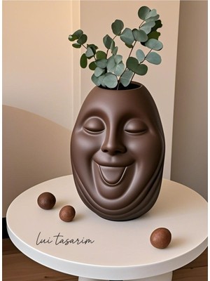 Lui Tasarım Bohem Tarz Face Tasarım Seramik Kahverengi Trend Iskandinav 23 cm Büyük Xl Sevimli Surat Bonci Vazo