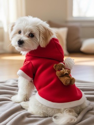 Kemique Uncle Teddy  Kırmızı Xmas Köpek Kıyafeti | Kapüşonlu Polar Noel Sweatshirt | Küçük Irklar Için