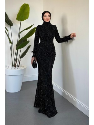 Merven Akyüz Zuelia Taşlı Kuyruklu Balık Abiye Siyah